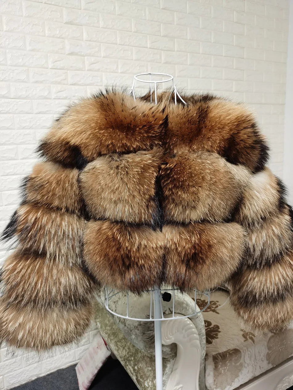 2025 MAOMAOKONG Natural Real Fox Fur Coat Women Winter Long Sleeve Luxury Raccoon Fur Jackets Thick Top Female Furry Coat Vest