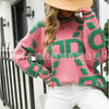Knitted Sweaters Women 2023 Spring/Autumn Round neck Letter  Embroidery Pullovers Top Temperament casual warm Tee contrast color