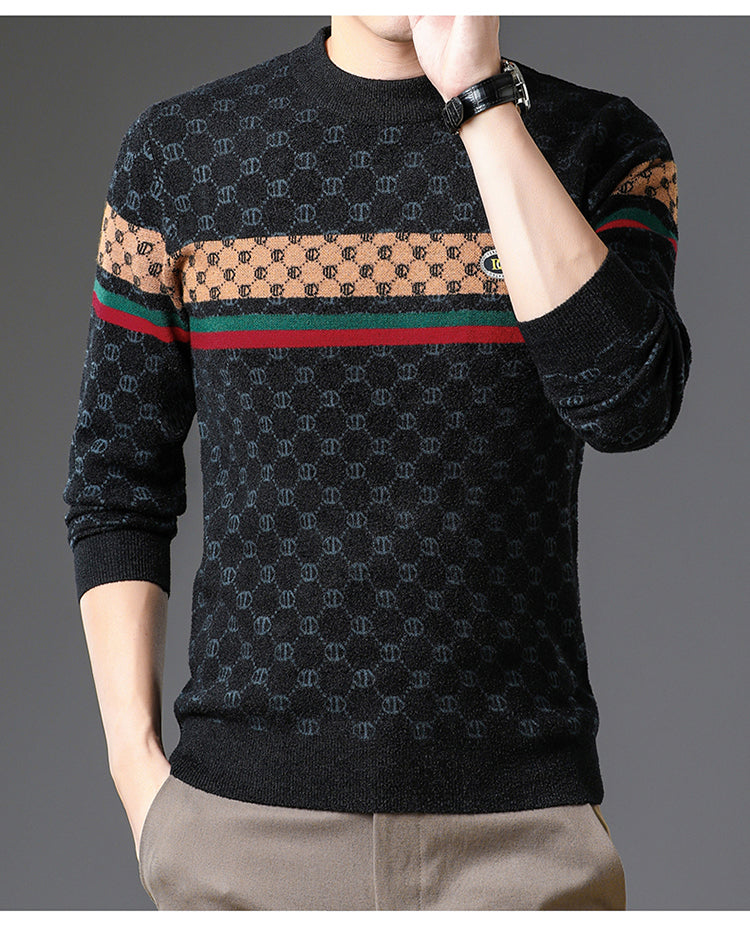 Brand 2023 Autumn High End Mens Velvet Knit Sweater Tops Designer Classic Casual Wool Pullover Fashion Soft Warm Winter Clothing