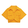Women Fashion Front Knot Elastic Linen Cropped Shirts Vintage Short Sleeve Patch Pockets Female Blouses Blusa Chic Tops