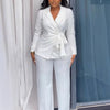 Znaiml Elegant Lapel Long Sleeve Top and Wide Leg Pants Two 2 Piece Sets Women White Office Lady Lace Up Blazer Business Outfits