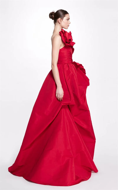 Amanda Customized Red Satin Prom Gown A-line 3D Big Flower Evening Formal Elegant Floor-Length One Shoulder Party Dresses 2024