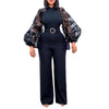 Elegant Jumpsuits & Rompers for Women O Neck Full Sleeve Belt Waisted Straight African Birthday Party Dinner Overalls Clothes OL