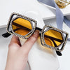 Square Luxury Diamonds Sunglasses Women Punk Fashion Rhinestone Sun Glasses Female Shiny Sexy Yellow Lens Eyewear Shade Handmade