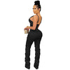 Sexy Solid Color Women's 2-Piece Slim Fit Open Back Zipper Tank Top+High Waist Trouser Set Amazing Bust Wrapping Street Clothing