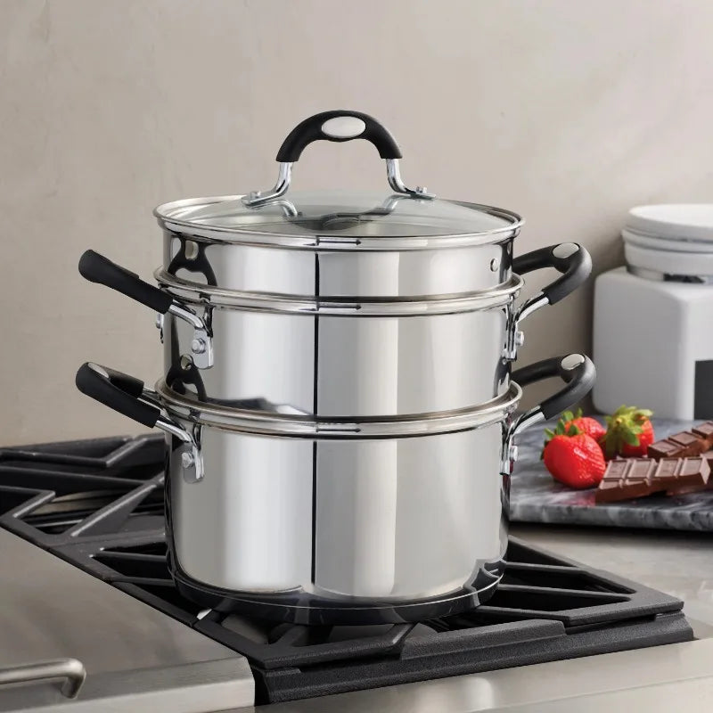 4-Piece Stainless Steel 3-Quart Steamer and Bain-A-Bailow Set for Soups, Stews, and Pasta
