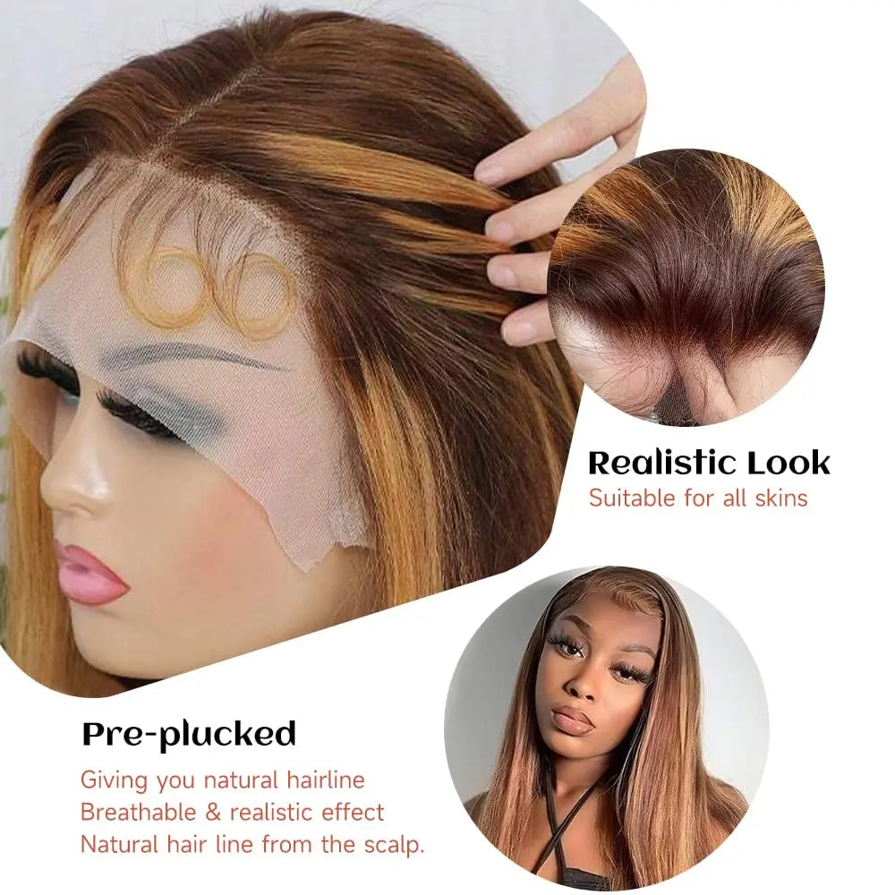 30 Inch Highlight 13x6 Lace Frontal Wig Human Hair  250 Density Highlight Ombre Colored Pre Plucked Human Hair Wigs For Woman