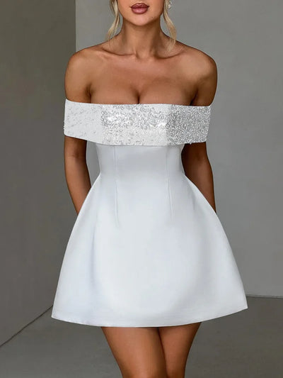 Mozision Off-shoulder Sequins Strapless Sexy Mini Dress Women Fashion Sleeveless Backless Sparkle High Waist Club Sexy Dress