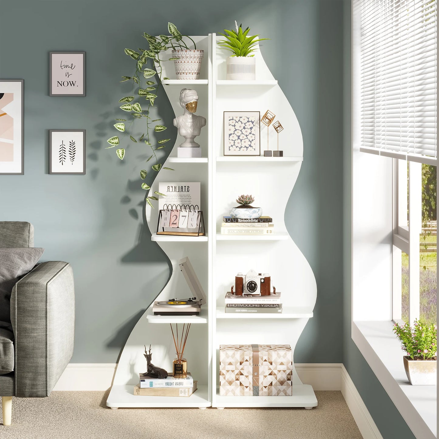 Tribesigns Corner Shelf, Modern 5-Tier Wall Corner Bookshelf, Stylish Corner Small Bookcase Storage Rack Plant Stand