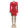 FANAN Elegant Women Double Breasted Tassel Hem and Long Sleeve Notched Collar Lace Waist Patchwork Blazer Dress Vestidos 2022