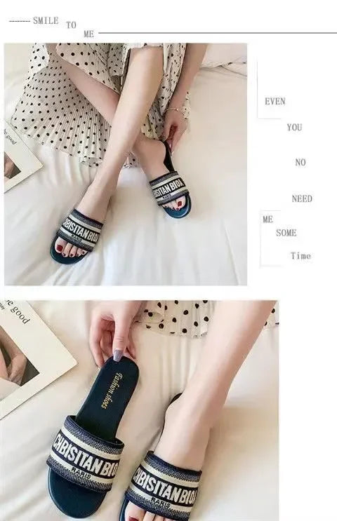 2024 Letter Slippers Fashion Flat Woman Single Shoes Casual Shoes Female Outer Wear Letter Sandals Women's Shoes Flat