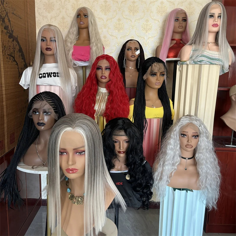 Women Wigs Ombre Ash Blonde Lace Frontal Wigs Synthetic Futura Top Quality Lace Wig Natural Wavy Glueless Wig  Women's Halloween