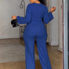 Znaiml Women O Neck Long Sleeve Straight Wide Leg Pants Rompers Office Lady Jumpsuits Pink Loose One Piece Overalls Streetwear