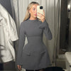 Hugcitar 2024 Spring O Neck Long Sleeve Solid Patchwork Zip Up Sexy Bodycon Mini Dress Women Fashion Outfits Birthday Party Y2K