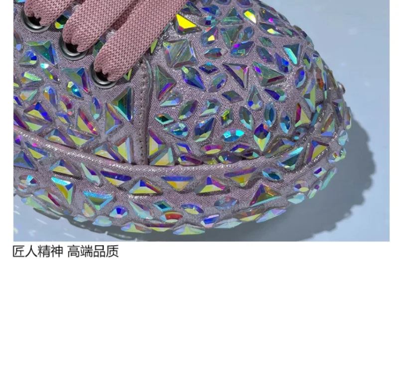 Leather Women Shoes Autumn Spring  New Style Fashion Platform Shoes Ins Platforms Sneakers Tide Shine Bling Rhinestone Shoes