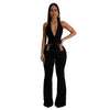 CM.YAYA Women V-Neck Backless Straight Sleeveless Flare Jumpsuits 2025 Summer Hollow Out Sexy One Piece Set Streetwear Outfits