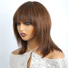 Lekker 12" Short Brown Wolf Cut Straight Bob Human Hair Wigs With Bangs For Women Brazilian Remy Hair Ready to Wear Glueless Wig