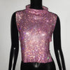 Sexy Rhinestone Backless Party Crop Top Women Glitter Turtleneck TShirt Adjustable Metal Chain Summer Nightculb Diamond Tank Top