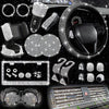 Car Accessories Set 27/4Piece Women Bling Universal Fit Polyester Steering Cover Shiny License Frame Phone Holder Coasters Tools
