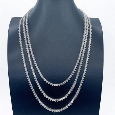 Houtros 3mm Full Moissanite Tennis Necklace 925 Sterling Silver 3 Prong Diamond Neck Chain Wedding Party Luxury Jewelry GRA