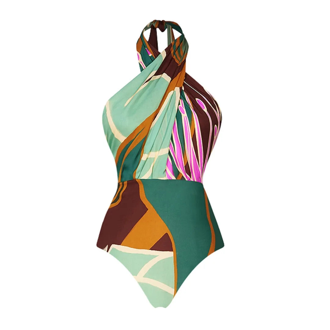 Printed Bikini Set With Cover Up V-Neck Shoulder Ruffled Swimwear High Waist Biquini Sexy Swimsuit Women 2024 Bathsuit Beachwear