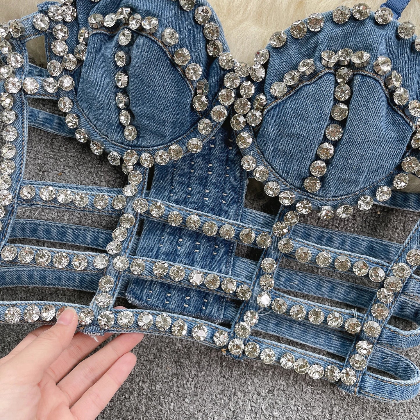 Streetwear Diamonds Denim Vest Female Bra Sleeveless Backless Sexy Summer Tank Tops For Women Camisole y2k Crop Top 2025