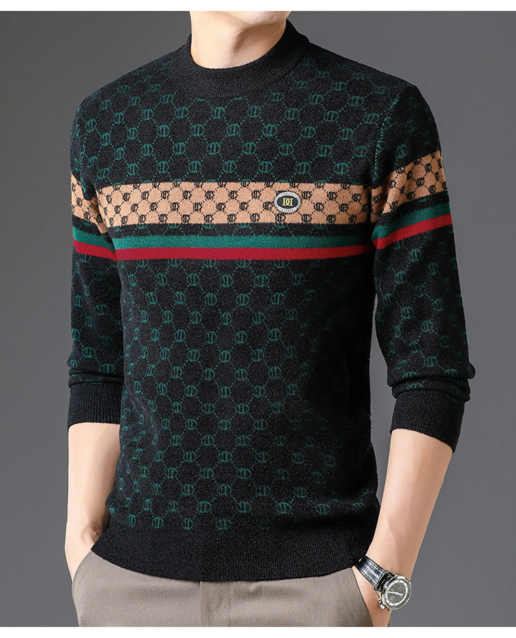Brand 2023 Autumn High End Mens Velvet Knit Sweater Tops Designer Classic Casual Wool Pullover Fashion Soft Warm Winter Clothing