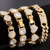 Iced Out Pink Cuban Bracelet for Women Hip Hop Gold Silver Color Crystal Heart Circle Square Bracelet 4Pcs Set Jewelry Gift