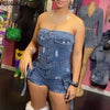 HLJ&GG Blue Sexy Denim Pocket Cargo Bodycon Rompers Women Off Shoulder Sleeveless Backless Slim Jumpsuit Fashion Cowboy Playsuit