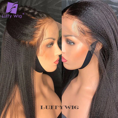 13x6 Yaki Straight Lace Front Wig Human Hair Fake Scalp Lace Wig Pre Plucked Remy Brazilian Lace Frontal Wig Glueless LUFFY