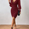 Elegant Women's Lace Stitching Mini Dress Spring Autumn Fashion Sexy V-neck Slim Long-sleeved Party Dresses  Female Clothing