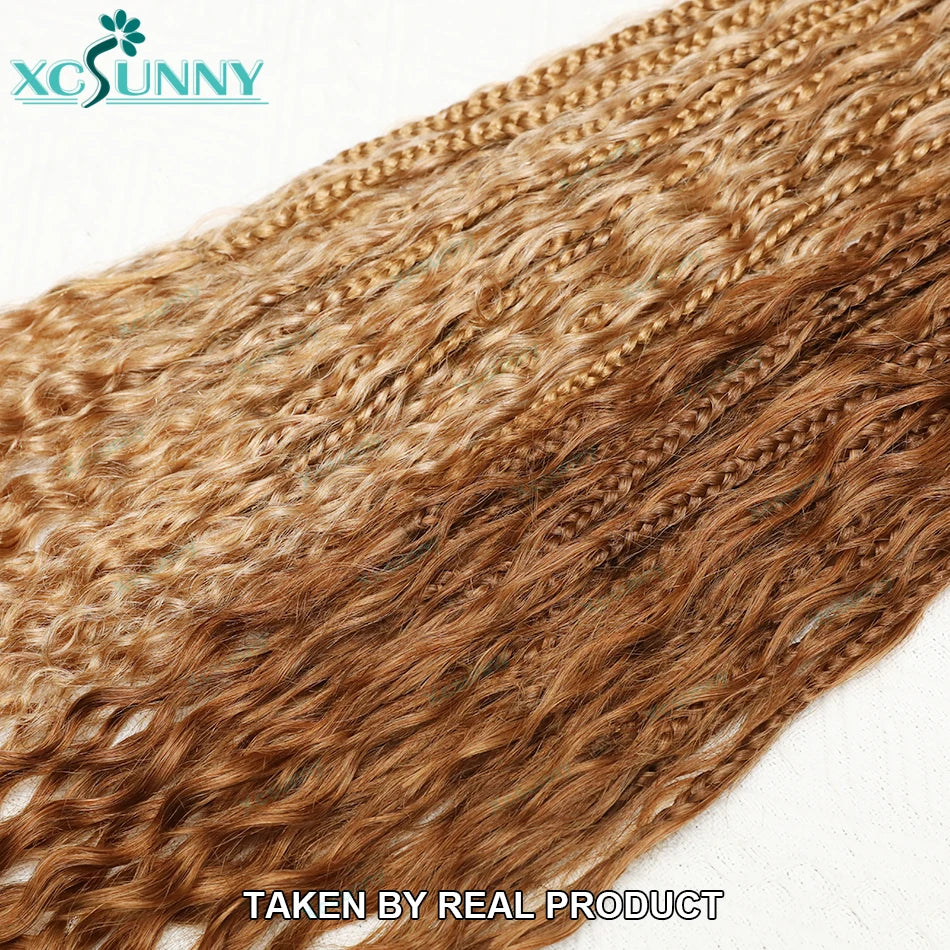 Crochet Braids Human Hair Pre Loop Boho Box Braid Crochet Human Hair Bundles Pre-looped With Curly Ends 100 Strands Color 30 27