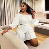 CM.YAYA Plus Size Women's Set Long Sleeve Slash Neck T-Shirt and Shorts 2025 Summer Ruched Two 2 Piece Set Outfits Tracksuit
