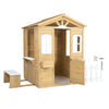 LZBEITEM Wooden Playhouse for Kids Outdoor with Working Door, Windows, Mailbox, Bench, Flowers Pot Holder, 39" x 38" x 55.5"