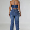 Women's Destroyed Ripped Hole Denim Pants Pearl Rhinestones Chain Distressed Slim Fit Skinny Jeans Y2K Night Club Party Jeans