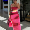 Weird Puss Summer Trend 2 Piece Set Women White Edging Strapless Tops+Shoulder Straps Dress Stretch Matching Streetwear Outfits