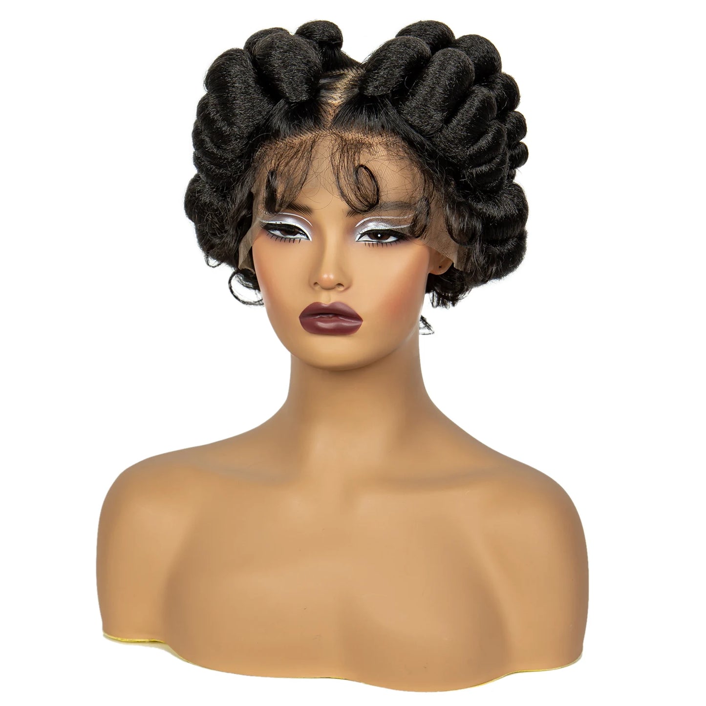 Natural Color 6Inch Transparent Full Lace Braided Wigs Short Cute Handmade Bantu Synthetic Braided Lace Wigs Knotless Braids Wig