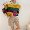 Chic Vintage Contrast Oversized Sueter Fairy Grunge Pullover O Neck Rainbow Sweaters Winter Striped Knitting Sweater Women