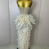 Stock 2025 Women Sexy Sparkly Rhinestone Mesh Feather Long Dress Elegant Evening Party Celebrate Birthday Performance Costume