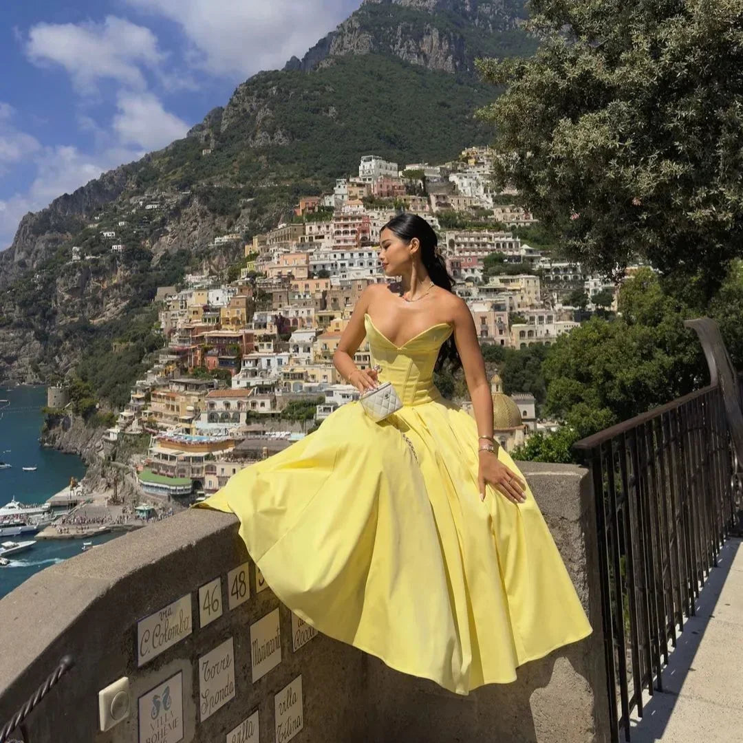 Mingmingxi Summer Strapless Bodycon Dresses Women 2024 New Arrivals Elegant Formal Occasion Dress Yellow Guest Party Dresses