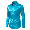 Men's Black Satin Luxury Dress Shirts Fashion Silk Smooth Tuxedo Shirt Solid Wedding Party Prom Casual Shirt Business Office