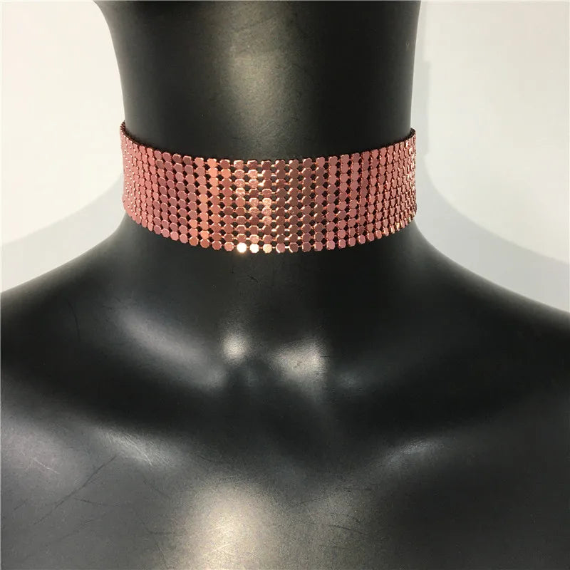 Fashion Metal Sequins Chokers Necklace Jewelry Women Statement Choker Wedding Necklace Jewelry Accessories For A Gift