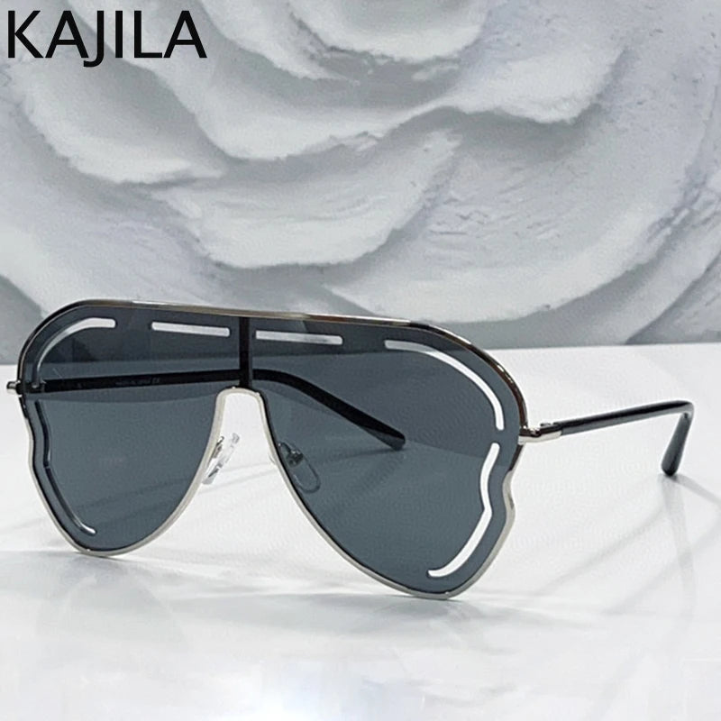 Oversized Hollow One-Piece Sunglasses Women Big Frame 2024 Luxury Brand Special-Shaped Sun Glasses For Ladies Eyewear Shades