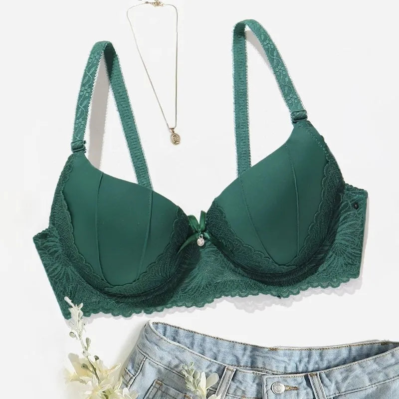 Beauwear Lace Trim Underwire Bra for Women Full Cup Molded Cup Bra Push Up Lingerie