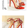 Summer Women Roman High Heels Rivets Studded Sandals Stiletto Gladiator Pumps Open Toe Luxury Shoes Hollow One-word Buckle 267-2