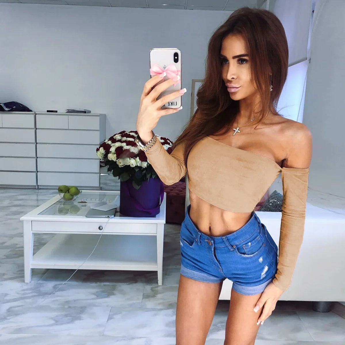 Sexy Off Shoulder Wrap Chest Bare Midriff Short T Shirt Women Long Sleeves Bottoming Shirt Ladies Tee Shirt Tops Camisetas Mujer