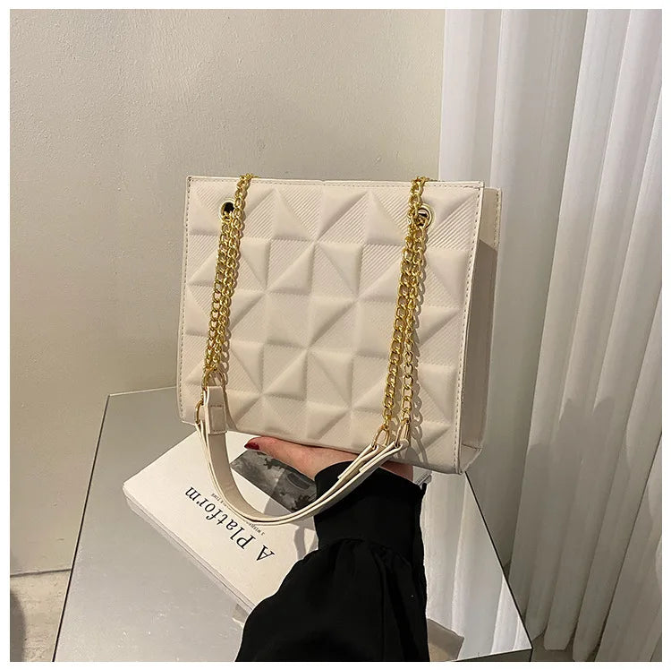 Ladies Fashion Large Capacity Chain Bag Retro Square Tote Bag Diamond Texture Shoulder Crossbody Daily Hundred Underarm Handbag