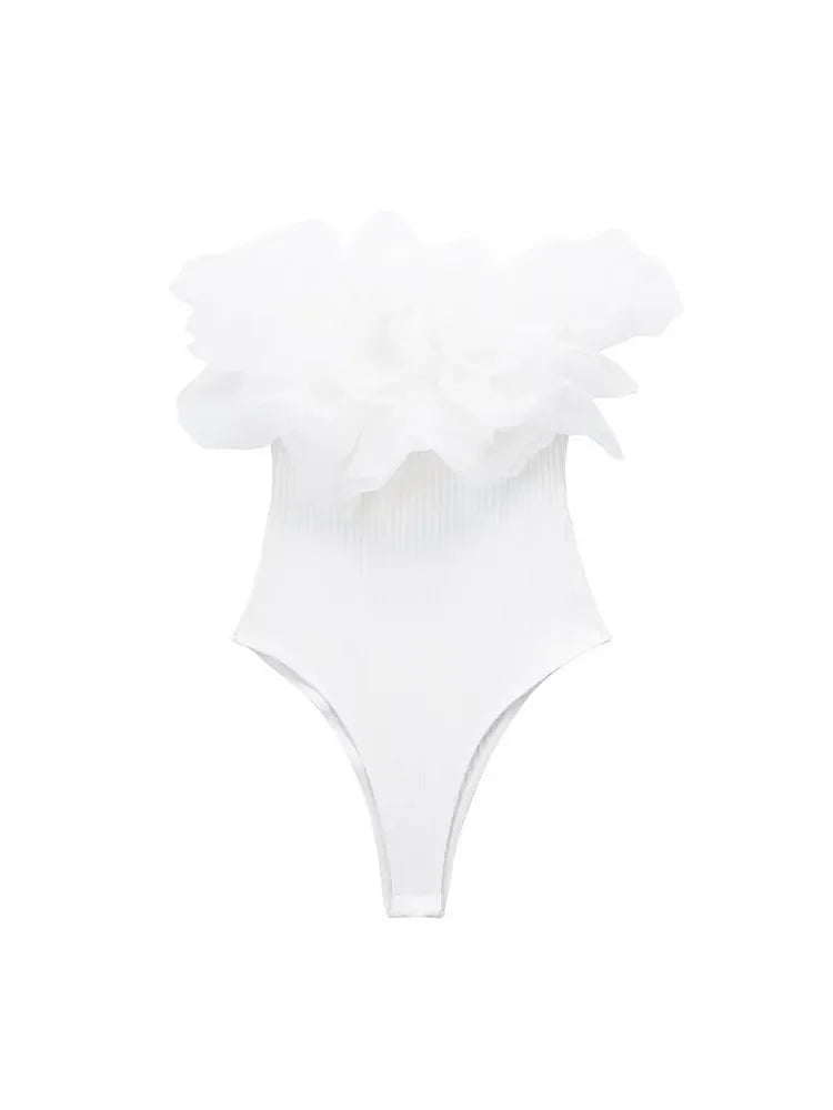 Willshela Women Fashion Ribbed Bodysuit With Organza Ruffle Vintage High Elastic Sexy y2k Female Chic Lady Tops body femme