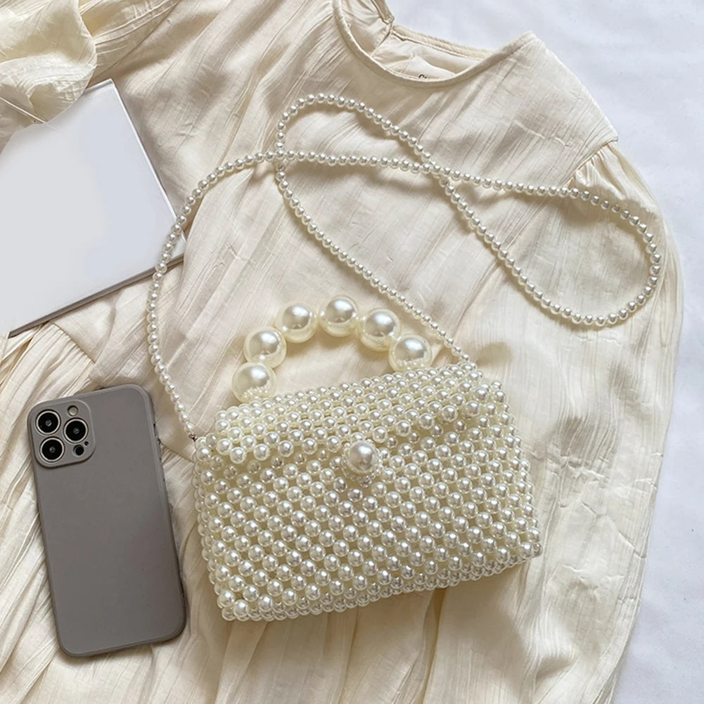 2024 Newest Handmade Pearl Knitting Evening Handbag Luxury Women's Snall Crossbody Bag High-end Hand-Woven Elegant Clutch Purses