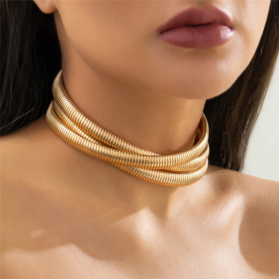 Ingemark Exaggerated Chunky Heavy Metal Twisted Torques Choker Necklace for Women Spiral Big Chain Grunge Jewelry Steampunk Men